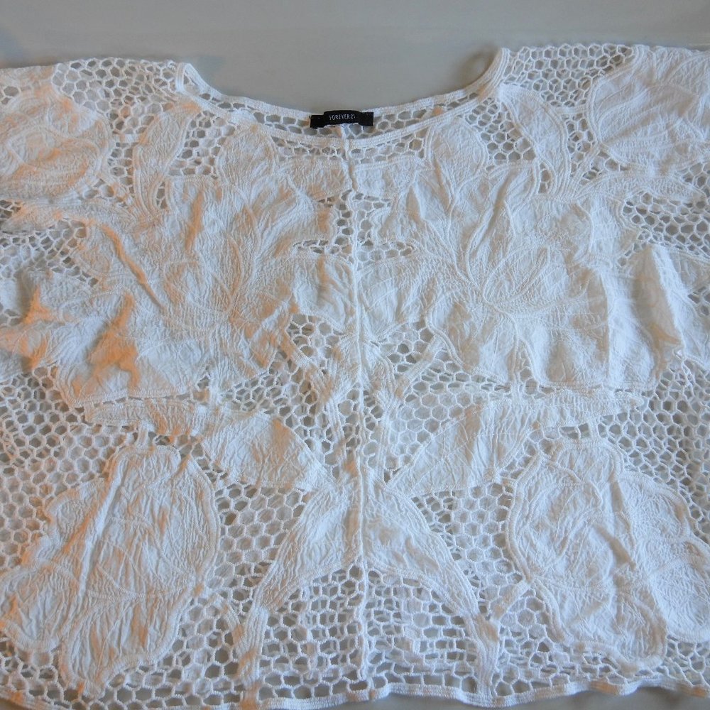 Forever 21 Womens Girls Lace Crop Top Large Cream
